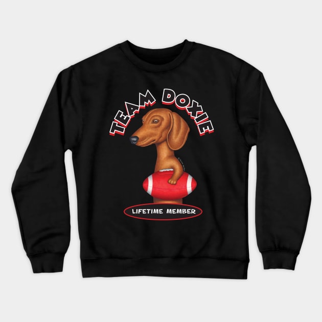 Dachshund Holding Red Football Crewneck Sweatshirt by Danny Gordon Art